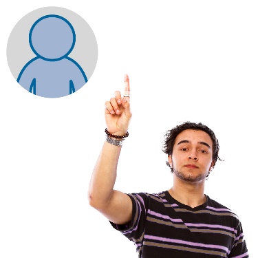 A man pointing up at a person icon.