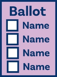 A ballot paper icon showing a list of names and empty boxes.