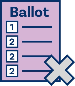 An icon of a ballot paper showing some boxes with the same number. There is a cross next to the ballot paper.
