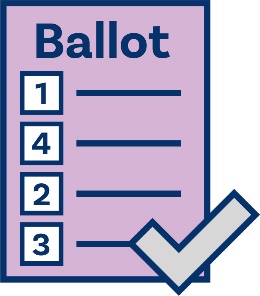 A ballot paper showing all boxes fille out with different numbers. There is a tick icon next to it.