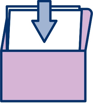 An icon of ballot papers going into a purple envelope.