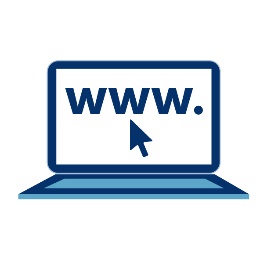 A computer icon with a website on the screen. 